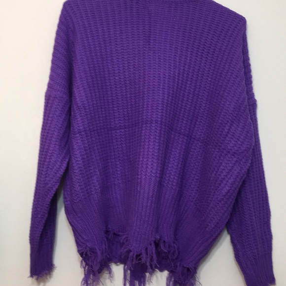 Main Strip Pullover Purple Fringed Sweater - Picture 2 of 4